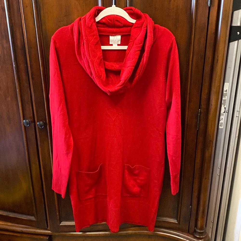 Red NY & Co cowl neck sweater dress size medium